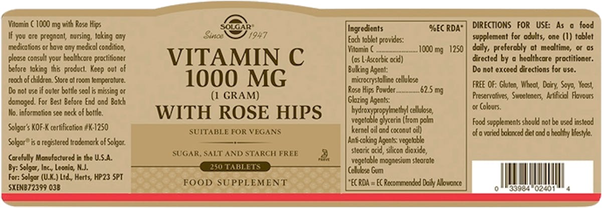 Solgar Vitamin C 1000mg with Rose Hips 250 Tablets - 2