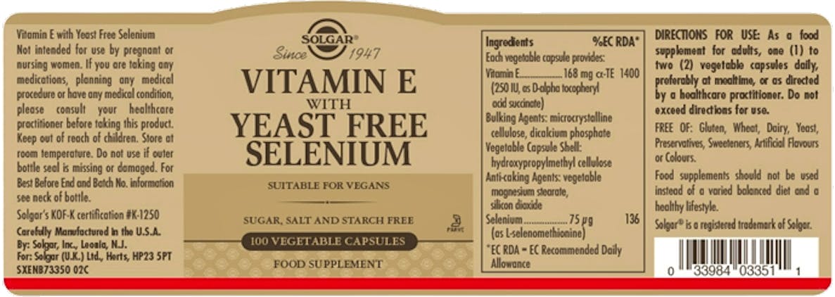 Solgar Vitamin E with Yeast Free Selenium 100 Capsules - 2
