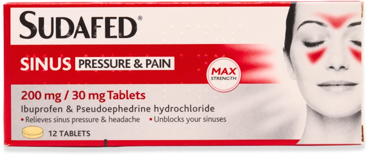 Sudafed Sinus Pressure & Pain 200mg/30mg 12 Film Coated Tablets