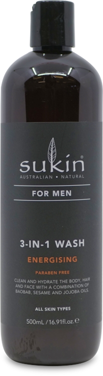 Photos - Shower Gel Sukin For Men 3-in-1 Energising Body Wash 500ml 