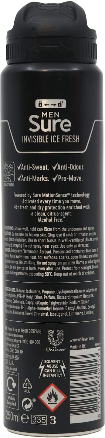 Sure Men Antiperspirant Deodorant Aerosol Invisible Ice 250ml - 2