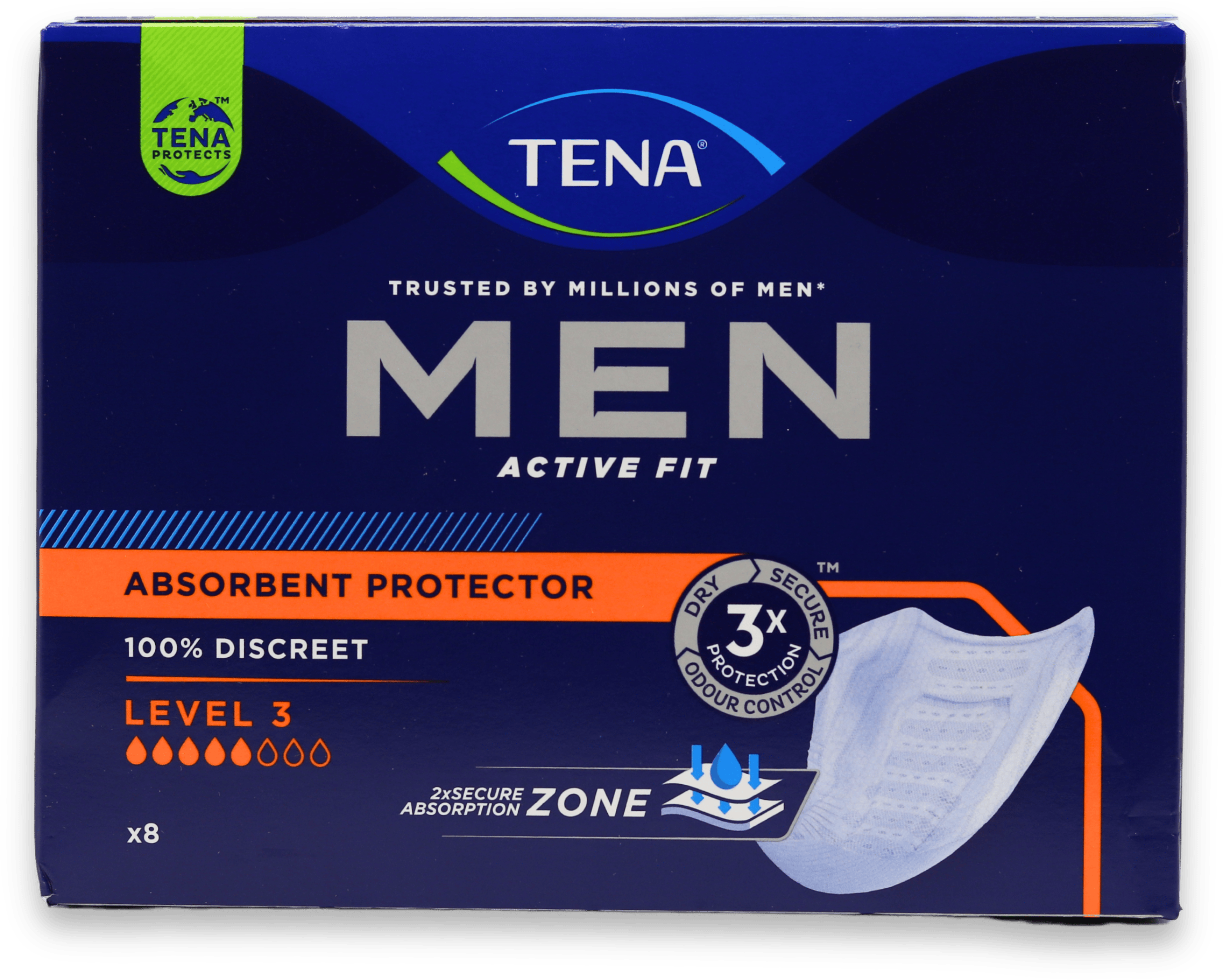 Tena Men Active Fit Absorbent Protector Level 3 8 Pack