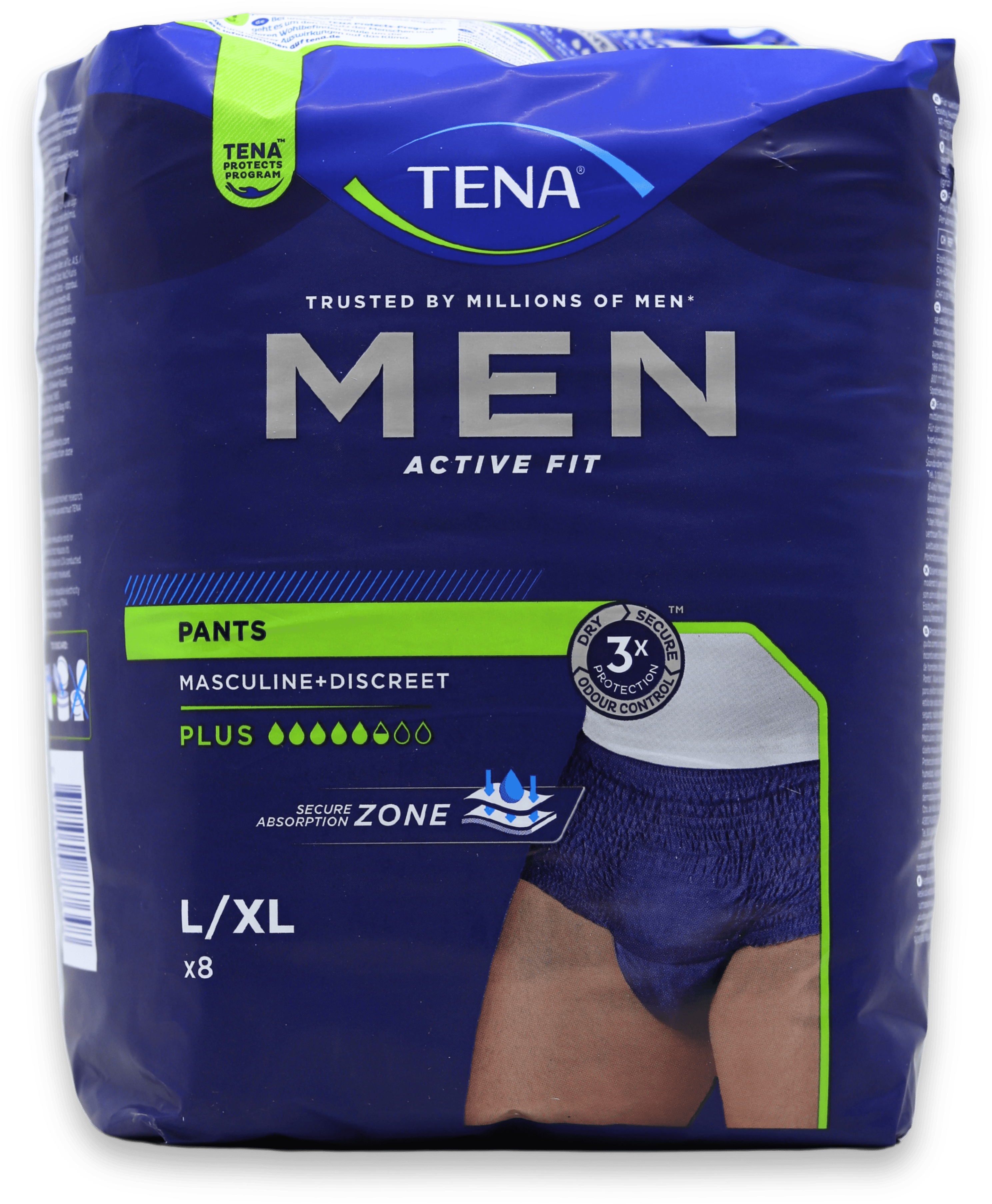 Tena Men Active Fit Pants Plus Blue Large/Extra Large 8 Pack