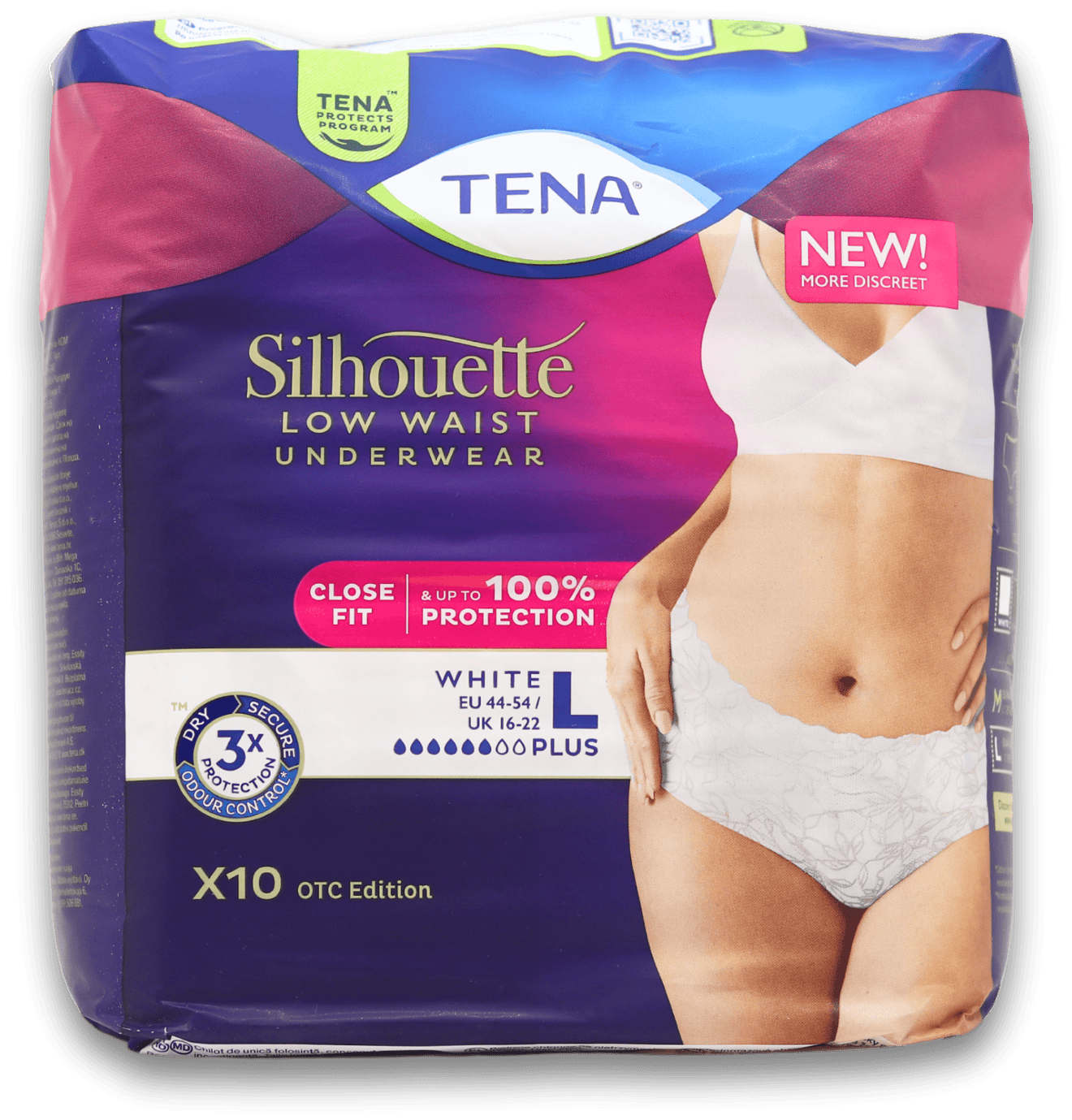 Tena Silhouette Low Waist Underwear White Large 10 Pack