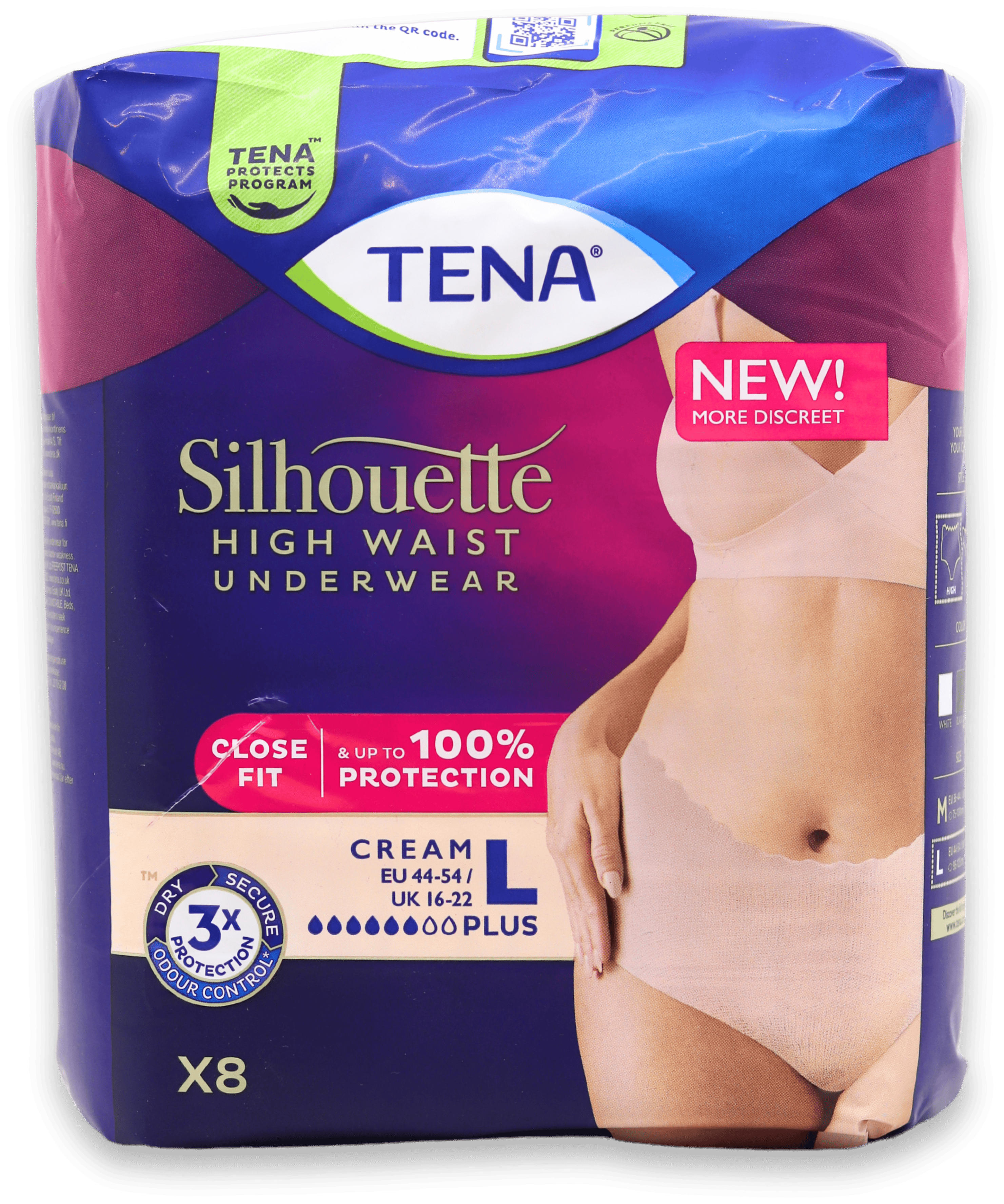 Tena Silhouette High Waist Underwear Creme Large 8 Pack
