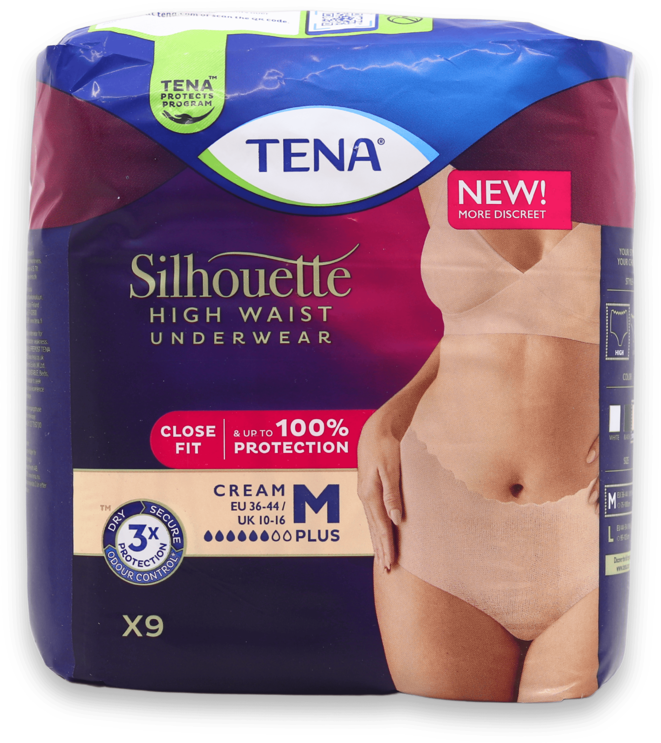Tena Silhouette High Waist Underwear Creme Medium 9 Pack
