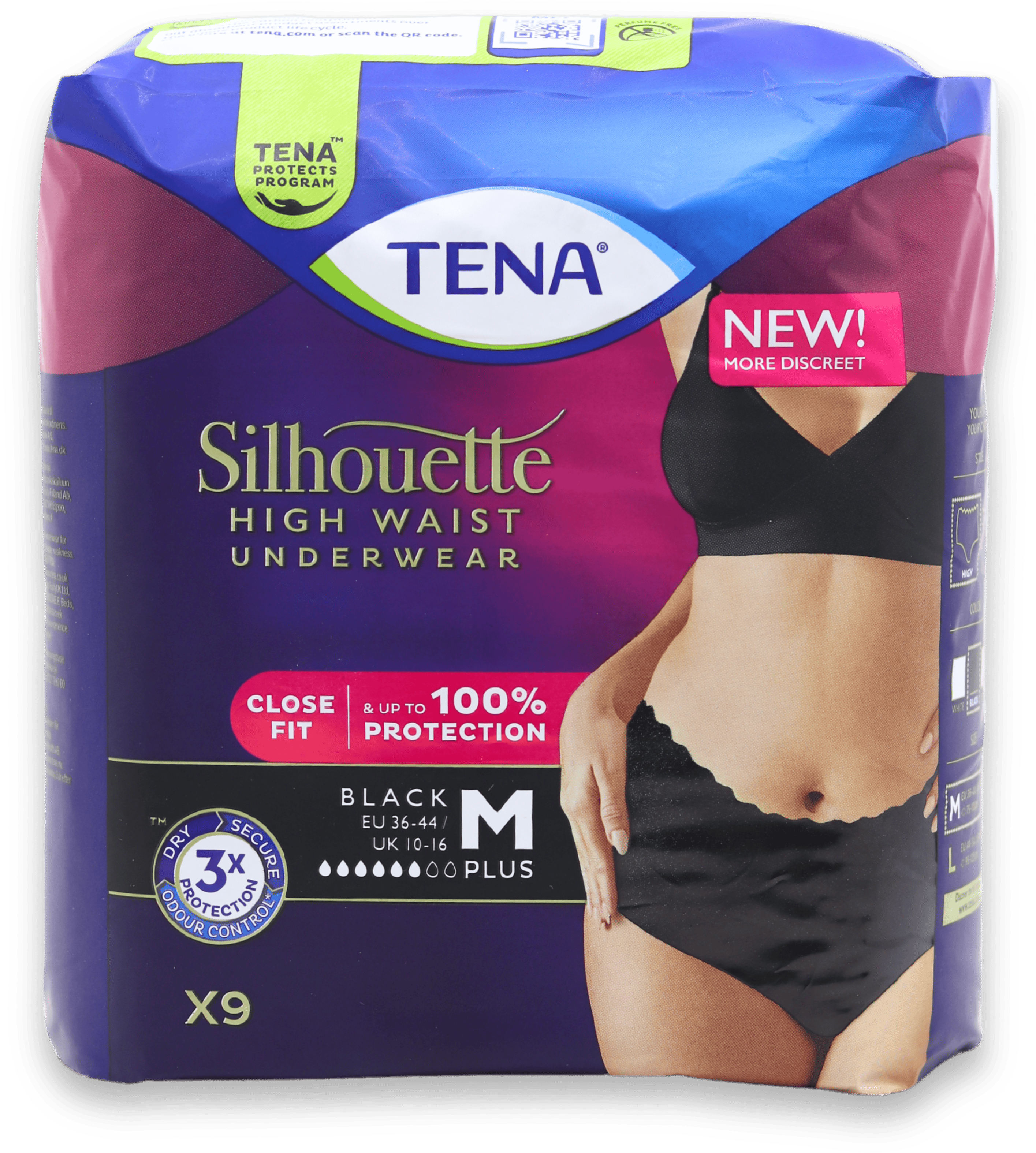 Tena Silhouette High Waist Underwear Black Medium 9 Pack
