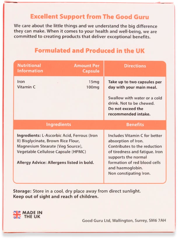 The Good Guru Vegan Iron High Strength 60 Capsules - 2