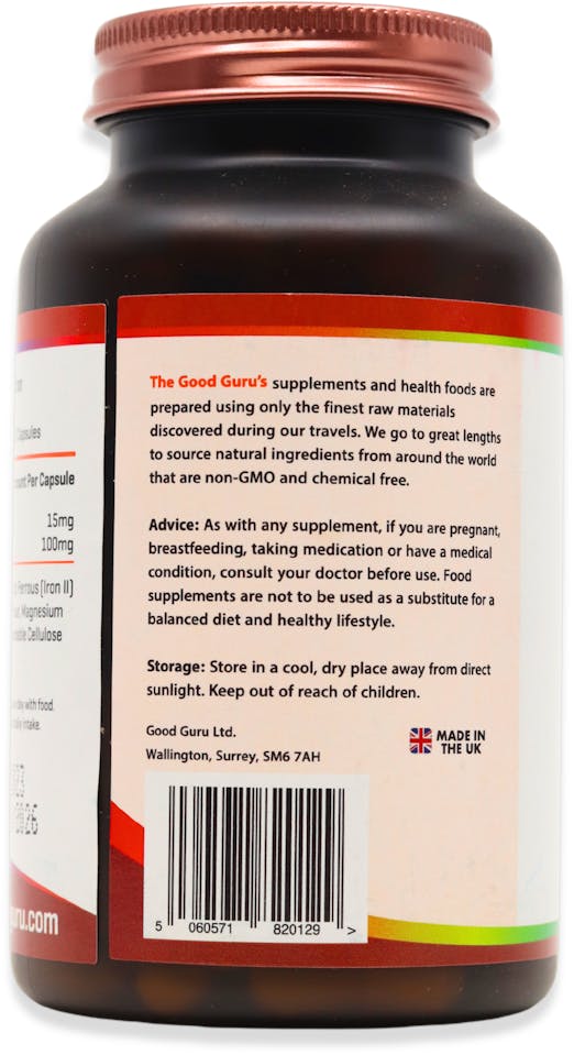 The Good Guru Vegan Iron High Strength 120 Capsules - 3