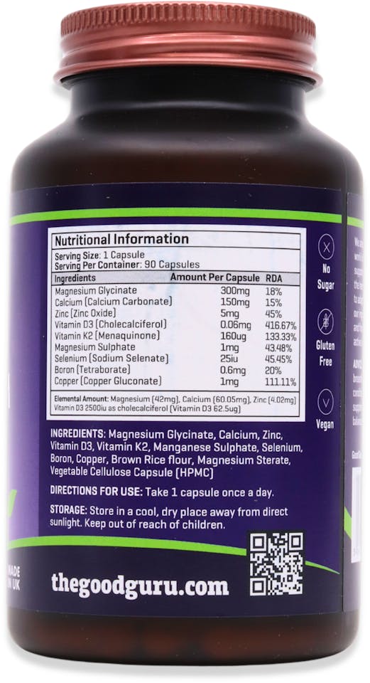 The Good Guru Magnesium Glycinate, Calcium, Zinc, Vitamin D3 Supplement 90 Capsules - 2