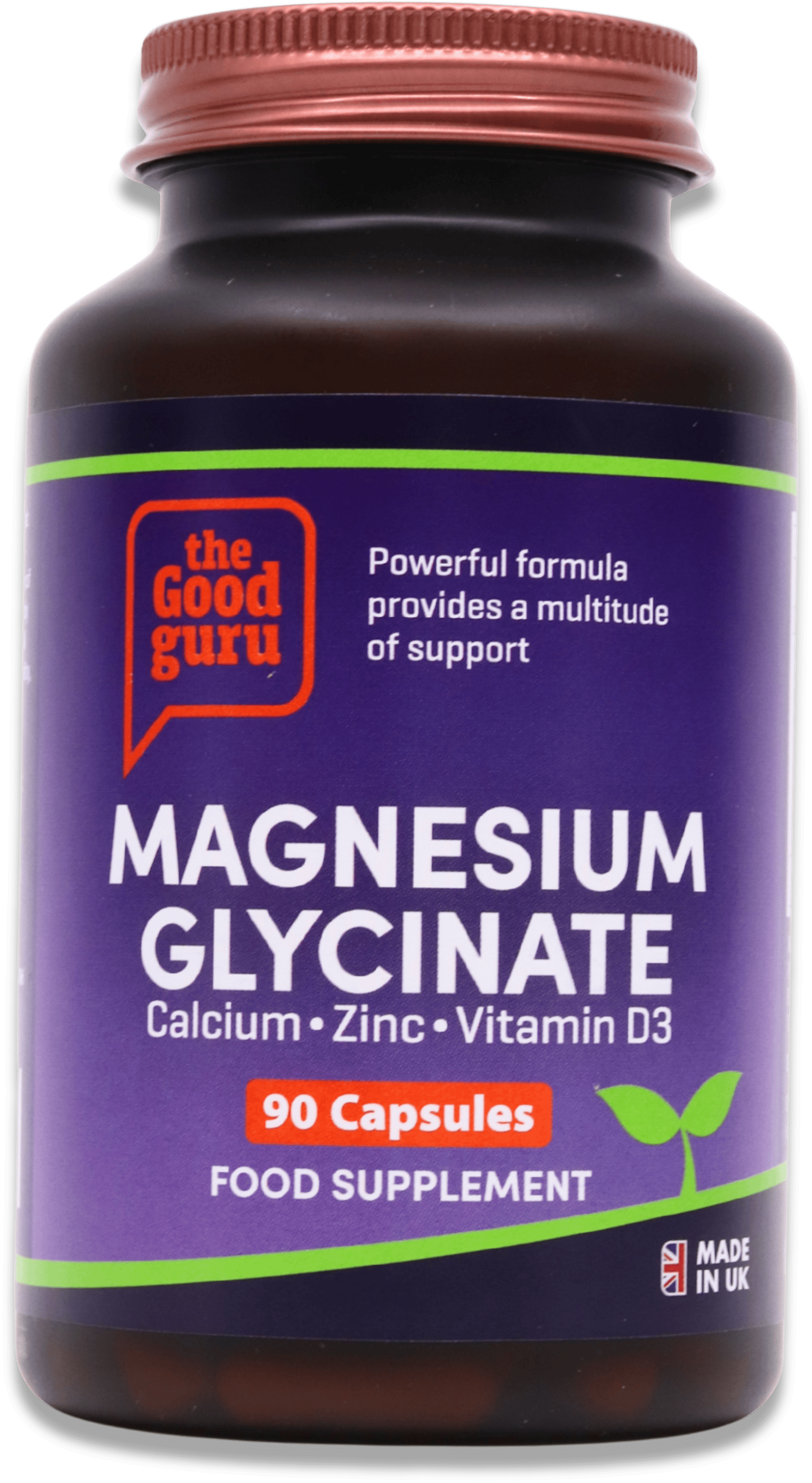 The Good Guru Magnesium Glycinate, Calcium, Zinc, Vitamin D3 Supplement 90 Capsules