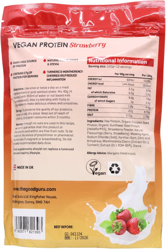 The Good Guru Vegan Protein Strawberry 500g - 2