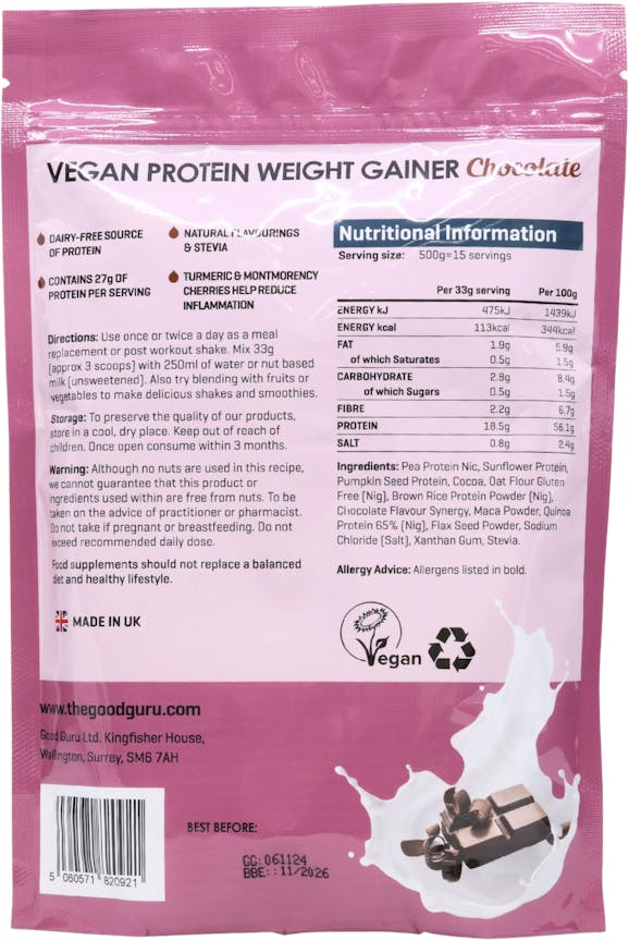 The Good Guru Vegan Weight Gainer Protein Chocolate 500g - 2