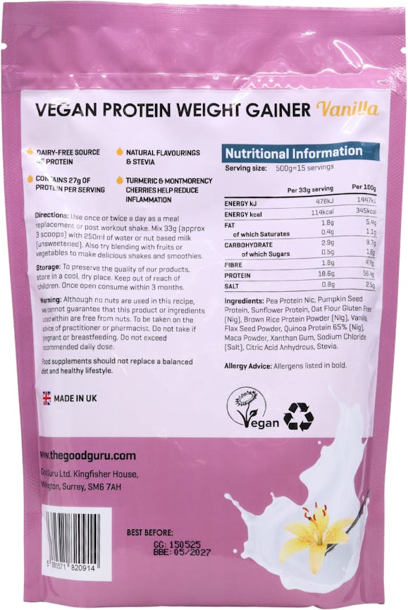 The Good Guru Vegan Weight Gainer Protein Vanilla 500g - 2