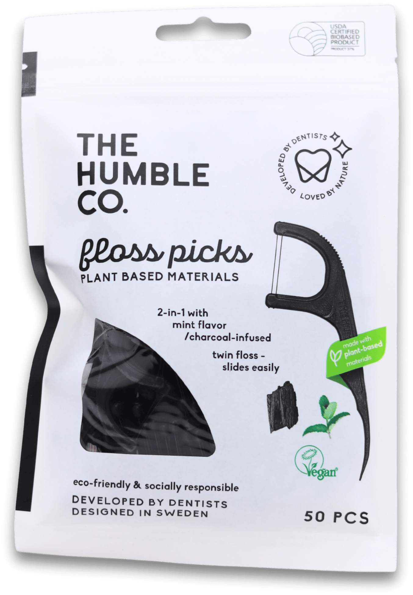 The Humble Co. Dental Floss Charcoal Picks 50 Pack
