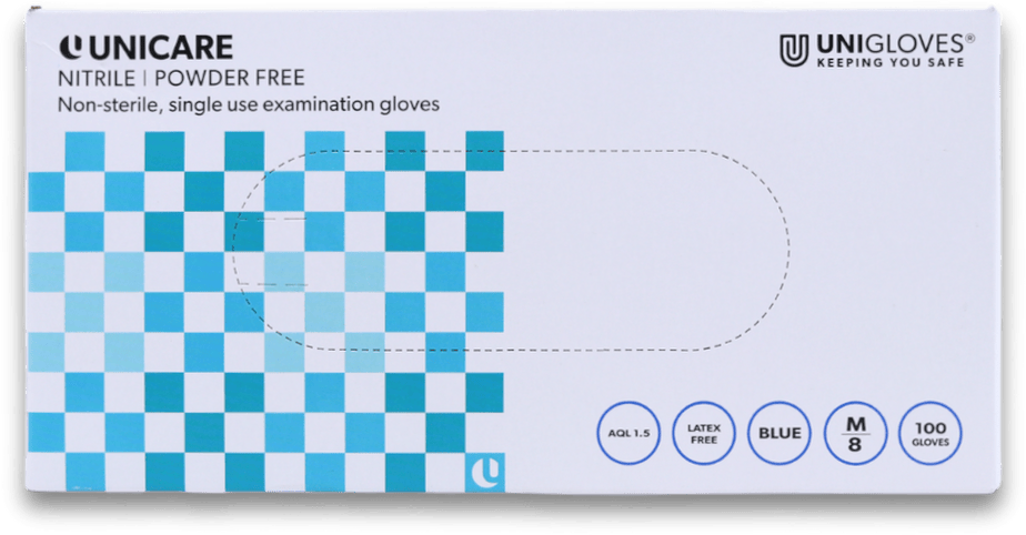 Unicare Nitrile Powder Free Examination Gloves Medium 100 Pack