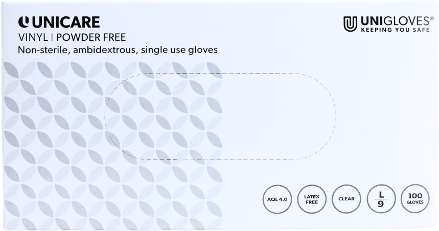 Unicare Vinyl Powder Free Examination Gloves large 100 Pack