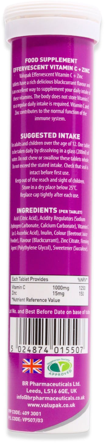 Valupak Vitamin C + Zinc 20 Effervescent Tablets - 2
