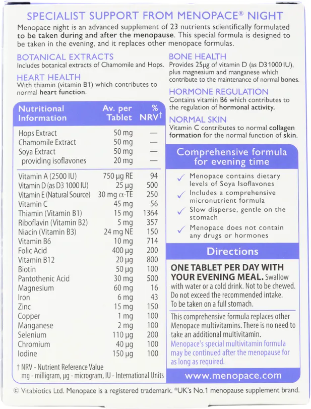 Vitabiotics Menopace Night 30 Tablets - 2