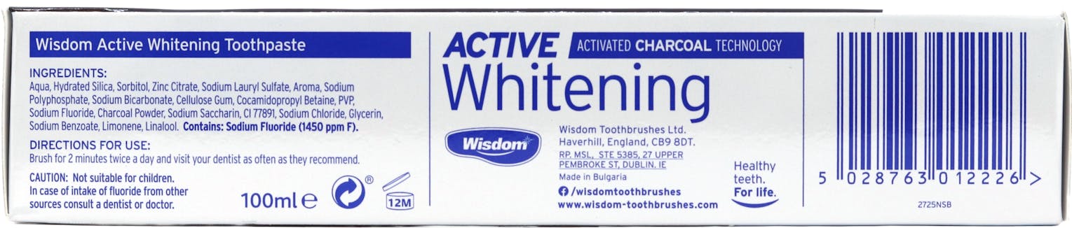 Wisdom Active Whitening Fluoride Toothpaste Fresh Mint 100ml - 3