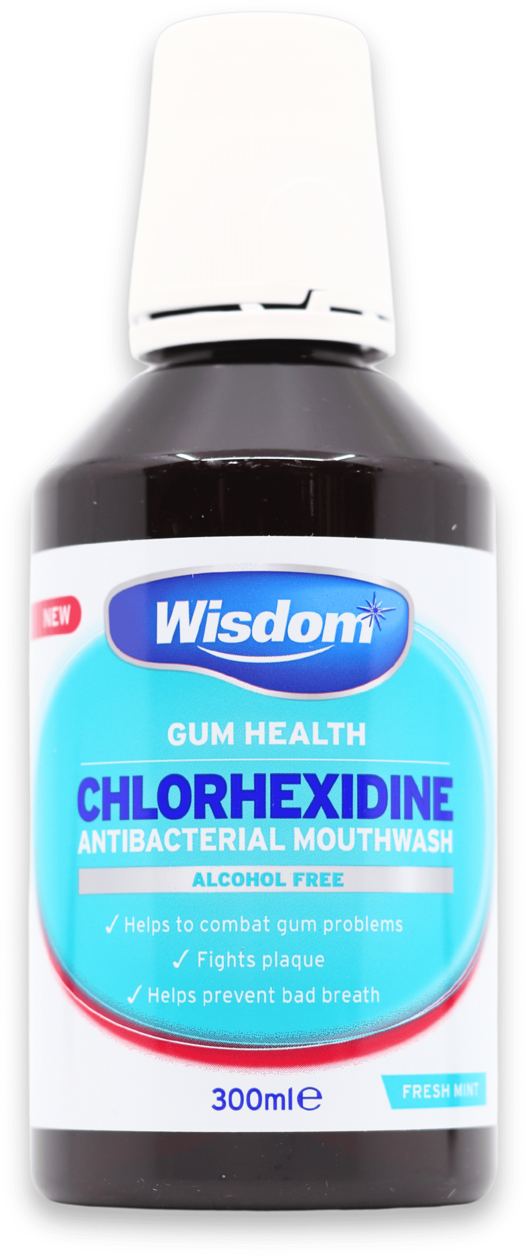 Wisdom Chlorhexidine Alcohol Free Antibacterial Mouthwash Mint 300ml