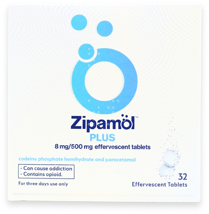 Zipamol Plus 8mg/500mg 32 Effervescent Tablets